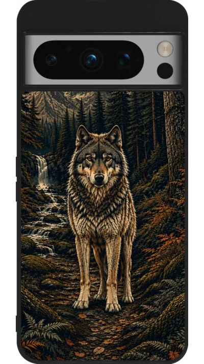 Coque Google Pixel 8 Pro - Silicone rigide noir Linocut Loup