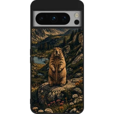 Coque Google Pixel 8 Pro - Silicone rigide noir Linocut Marmotte