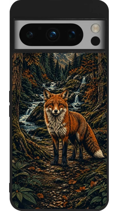 Coque Google Pixel 8 Pro - Silicone rigide noir Linocut Renard
