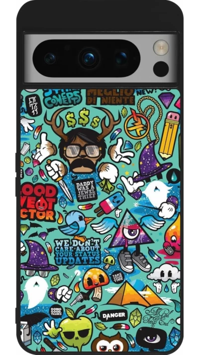 Coque Google Pixel 8 Pro - Silicone rigide noir Mixed Cartoons Turquoise
