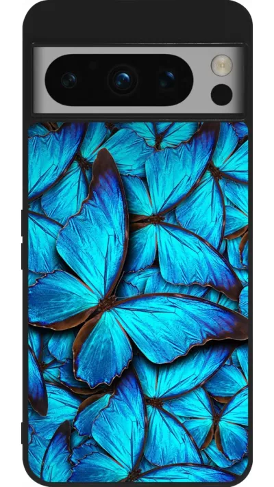 Google Pixel 8 Pro Case Hülle - Silikon schwarz Papillon bleu