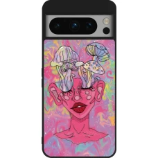 Coque Google Pixel 8 Pro - Silicone rigide noir Psychedelic pink mushroom