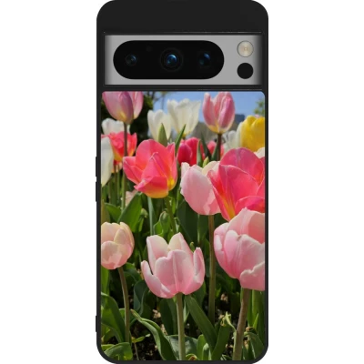 Coque Google Pixel 8 Pro - Silicone rigide noir Tulips Spring 2026