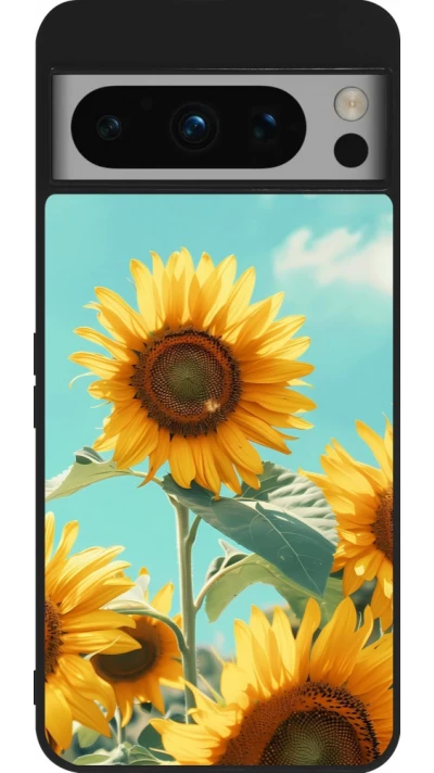 Coque Google Pixel 8 Pro - Silicone rigide noir Sunflowers Summer 2026