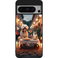 Coque Google Pixel 8 Pro - Silicone rigide noir Valentine 2024 Dog & Cat Candlelight