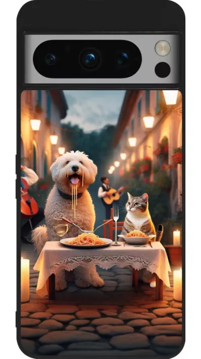 Coque Google Pixel 8 Pro - Silicone rigide noir Valentine 2024 Dog & Cat Candlelight