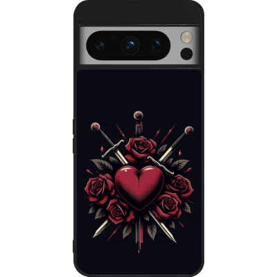 Coque Google Pixel 8 Pro - Silicone rigide noir Valentine 2024 gothic love