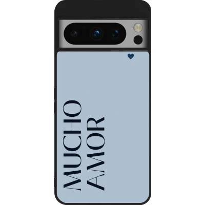 Coque Google Pixel 8 Pro - Silicone rigide noir Valentine 2024 mucho amor azul