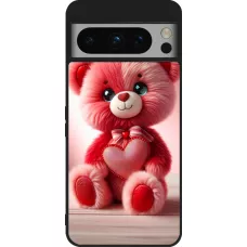 Coque Google Pixel 8 Pro - Silicone rigide noir Valentine 2024 Ourson rose
