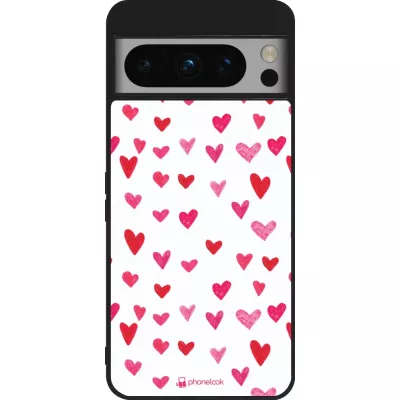 Google Pixel 8 Pro Case Hülle - Silikon schwarz Valentine 2022 Many pink hearts