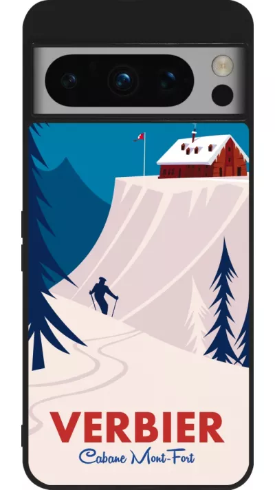 Coque Google Pixel 8 Pro - Silicone rigide noir Verbier Cabane Mont-Fort
