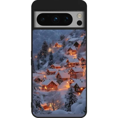 Google Pixel 8 Pro Case Hülle - Silikon schwarz Winter 25 Winter snowy village