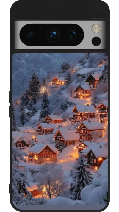 Coque Google Pixel 8 Pro - Silicone rigide noir Winter 25 Winter snowy village