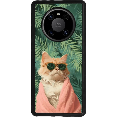 Coque Huawei Mate 40 Pro - Silicone rigide noir Cat Summer Palms