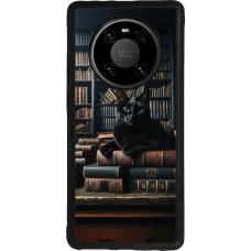 Huawei Mate 40 Pro Case Hülle - Silikon schwarz Katze Bücher dunkel