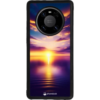 Coque Huawei Mate 40 Pro - Silicone rigide noir Coucher soleil jaune violet
