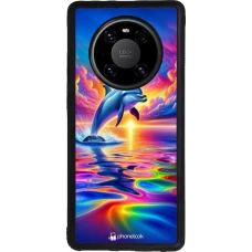 Coque Huawei Mate 40 Pro - Silicone rigide noir Dauphin arc-en-ciel heureux