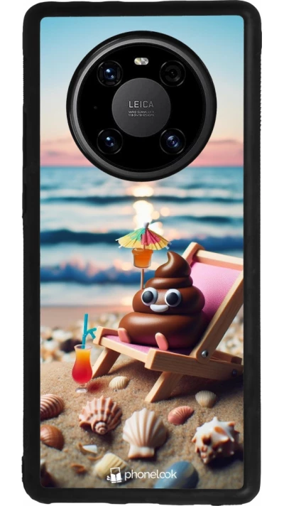 Huawei Mate 40 Pro Case Hülle - Silikon schwarz Kackhaufen Emoji auf Liegestuhl