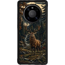 Huawei Mate 40 Pro Case Hülle - Silikon schwarz Linocut Reh
