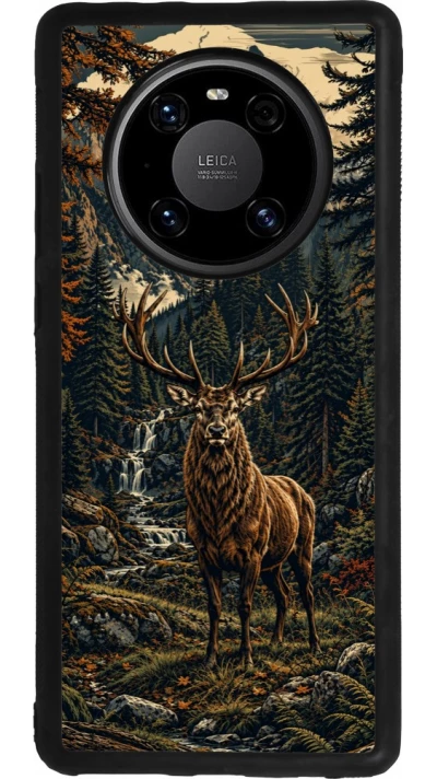 Huawei Mate 40 Pro Case Hülle - Silikon schwarz Linocut Reh