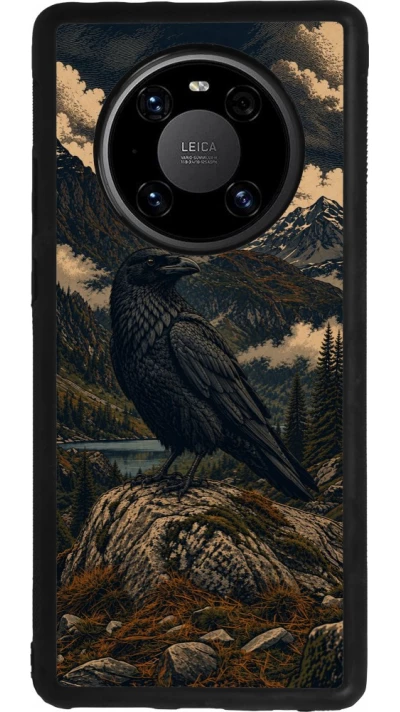 Huawei Mate 40 Pro Case Hülle - Silikon schwarz Linocut Grosser Rabe