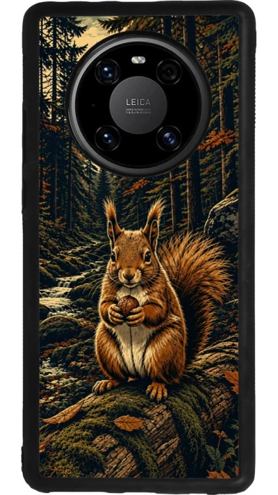 Huawei Mate 40 Pro Case Hülle - Silikon schwarz Linocut Eichhörnchen