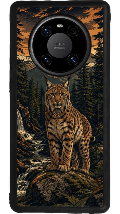 Huawei Mate 40 Pro Case Hülle - Silikon schwarz Linocut Luchs
