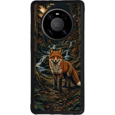 Huawei Mate 40 Pro Case Hülle - Silikon schwarz Linocut Fuchs