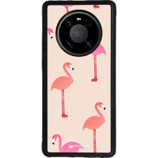 Huawei Mate 40 Pro Case Hülle - Silikon schwarz Pink Flamingos Pattern
