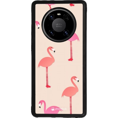 Huawei Mate 40 Pro Case Hülle - Silikon schwarz Pink Flamingos Pattern