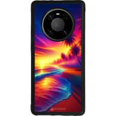 Coque Huawei Mate 40 Pro - Silicone rigide noir Plage coucher soleil flashy