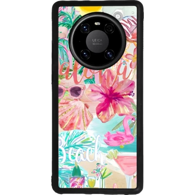 Coque Huawei Mate 40 Pro - Silicone rigide noir Preppy Collage Aloha