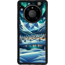 Huawei Mate 40 Pro Case Hülle - Silikon schwarz Verschneites Bergdorf am See in der Nacht