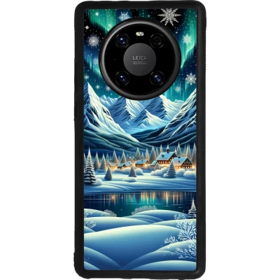 Huawei Mate 40 Pro Case Hülle - Silikon schwarz Verschneites Bergdorf am See in der Nacht