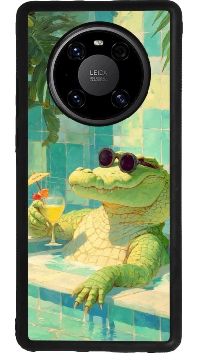 Coque Huawei Mate 40 Pro - Silicone rigide noir Crocodile in the swimming pool Summer 2026