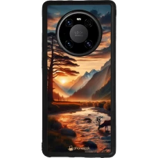 Huawei Mate 40 Pro Case Hülle - Silikon schwarz Tal Sonnenuntergang Hirsch Baum