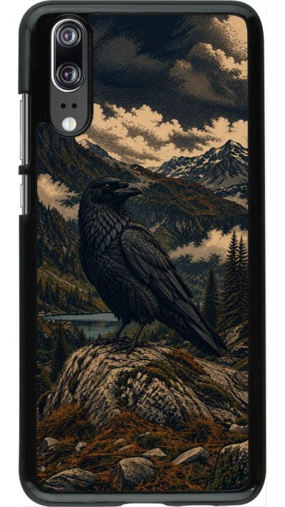 Coque Huawei P20 - Linocut Grand Corbeau