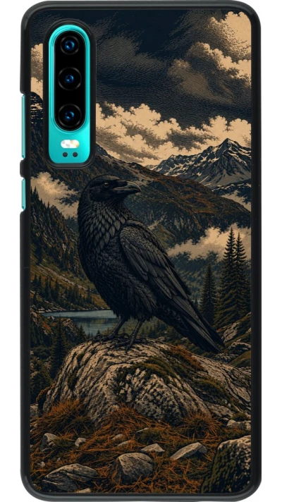 Coque Huawei P30 - Linocut Grand Corbeau