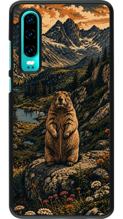 Coque Huawei P30 - Linocut Marmotte