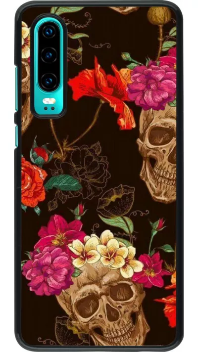 Hülle Huawei P30 - Skulls and flowers