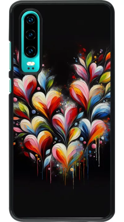 Coque Huawei P30 - Valentine 2024 Coeur Noir Abstrait