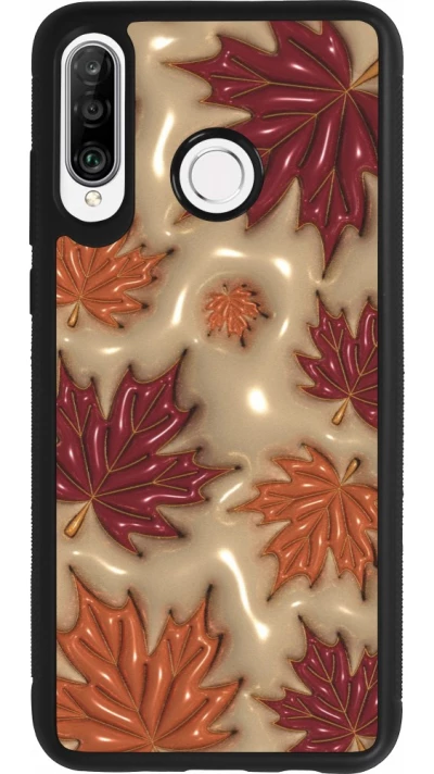 Coque Huawei P30 Lite - Silicone rigide noir Autumn 26 3D leaves