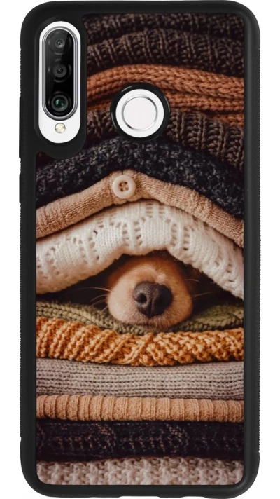 Coque Huawei P30 Lite - Silicone rigide noir Autumn 26 Dog under the covers