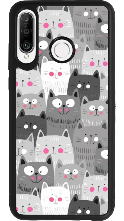 Coque Huawei P30 Lite - Silicone rigide noir Chats gris troupeau