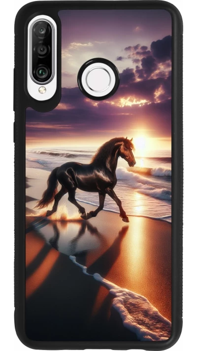 Coque Huawei P30 Lite - Silicone rigide noir Cheval majestueux plage