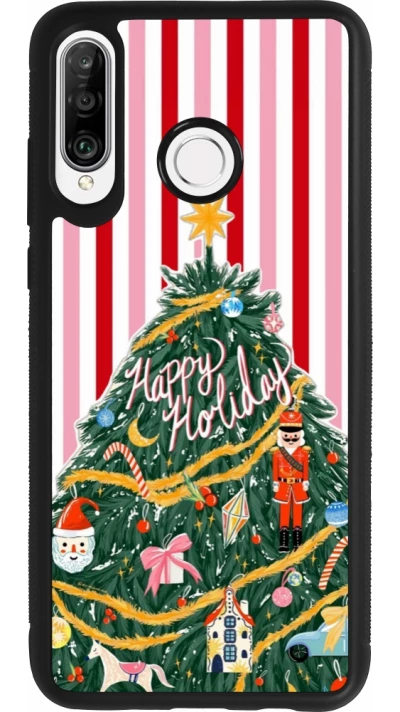 Coque Huawei P30 Lite - Silicone rigide noir Christmas 25 Happy Holiday