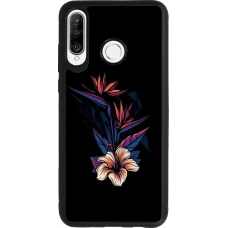 Coque Huawei P30 Lite - Silicone rigide noir Dark Flowers