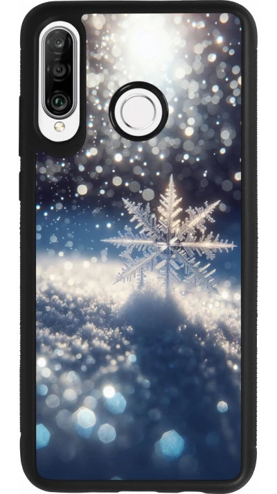 Huawei P30 Lite Case Hülle - Silikon schwarz Schneeflocke Solar Glanz