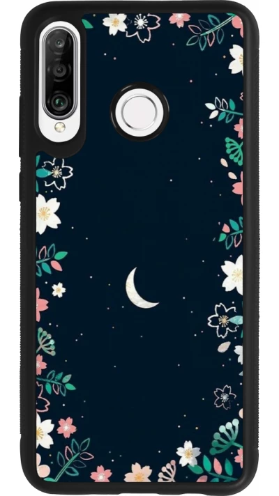 Coque Huawei P30 Lite - Silicone rigide noir Flowers space