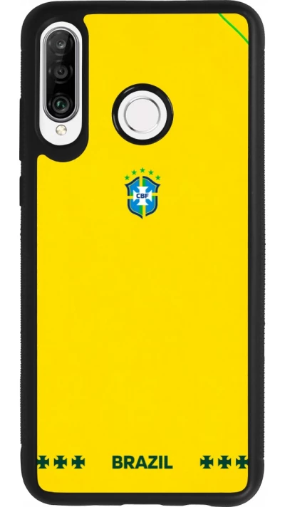 Coque Huawei P30 Lite - Silicone rigide noir Maillot de football Bresil 2026 personnalisable